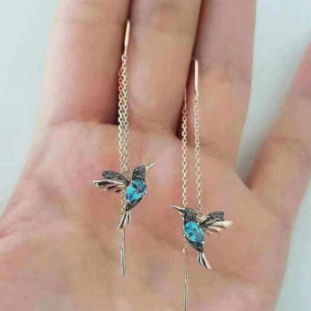 Boucles d'Oreilles Colibri en Émail et Zirconia en Or