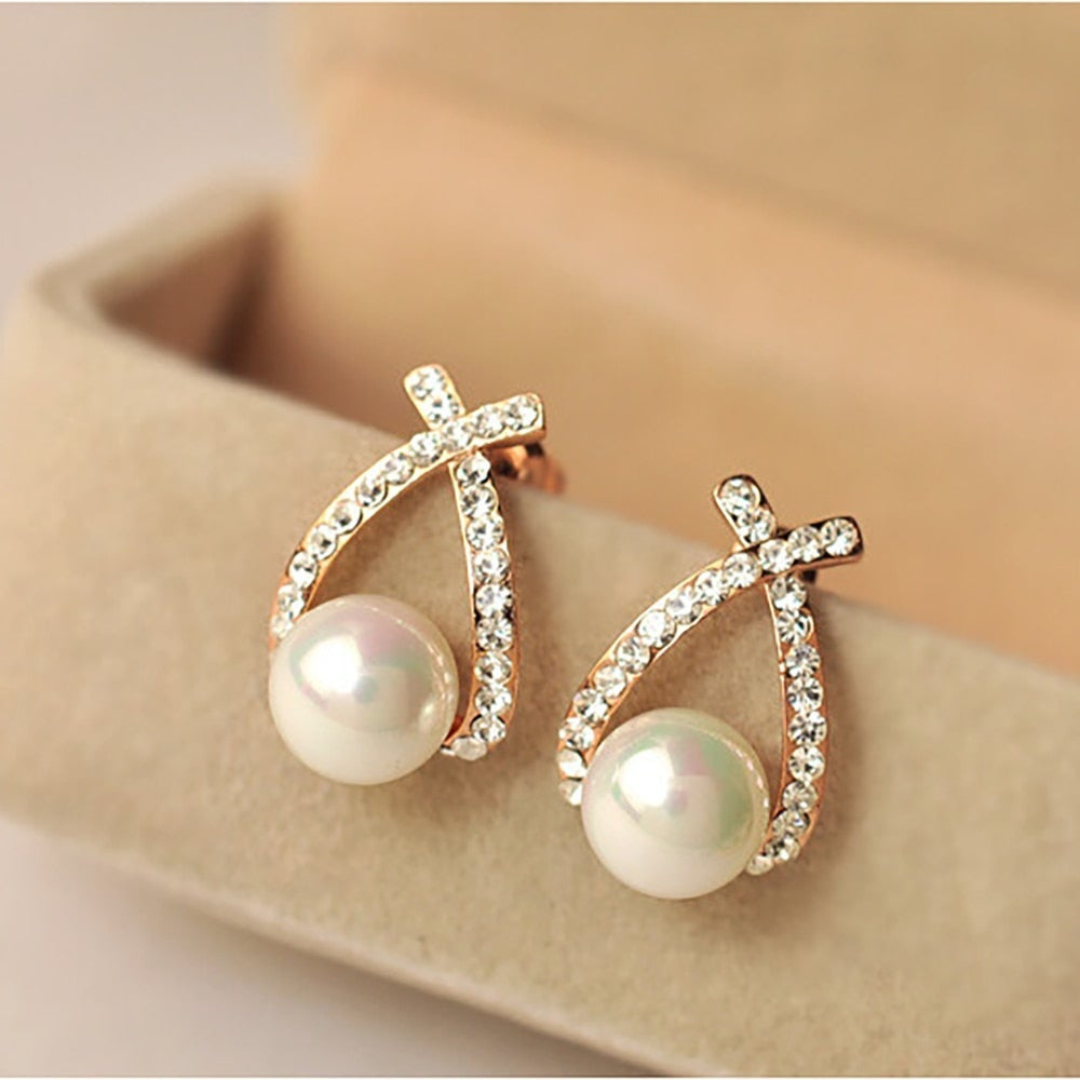 Boucles d'Oreilles en Perles avec Cristaux Étincelants Argent