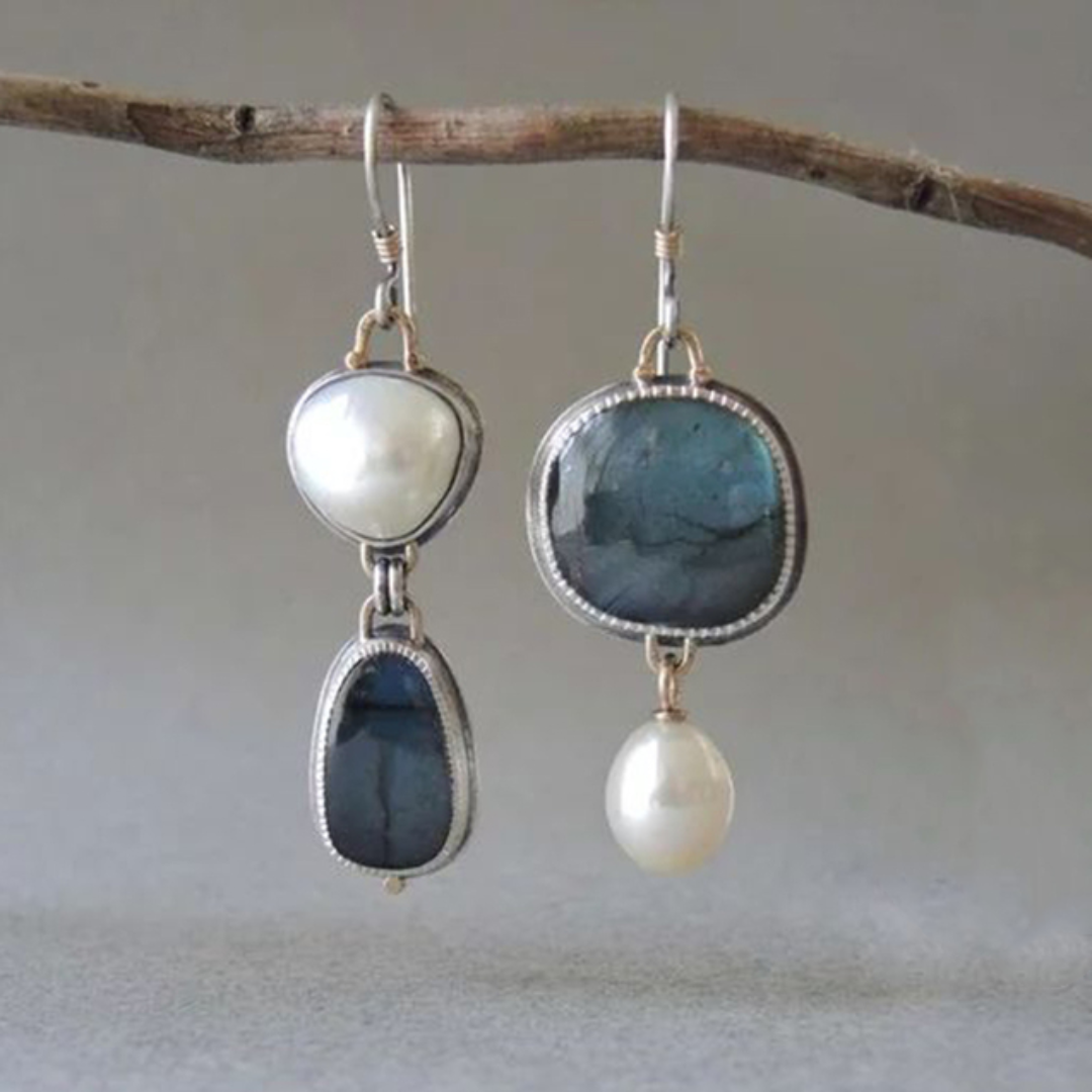 Boucles d'Oreilles Vintage en Pierre Précieuse Bleue Argent