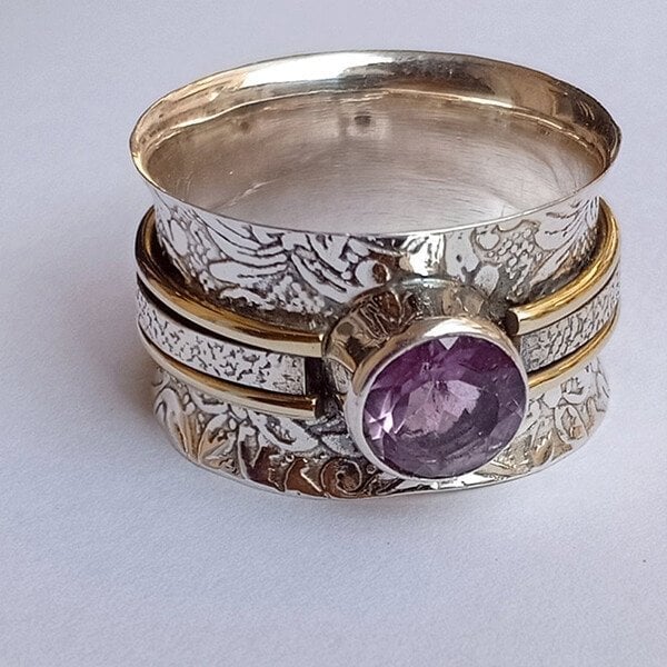 Bague large pierre violette argent doré – Lila