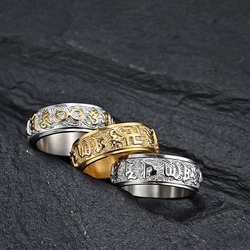 Bague acier inoxydable argenté gravée doré – Léo