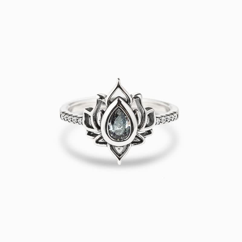 Bague goutte zircon bleu argent lotus – Léo
