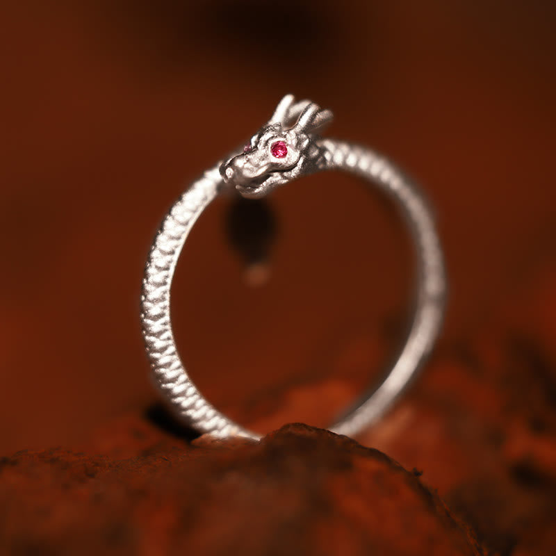 Bague ajustable dragon argent yeux rouges – Léo