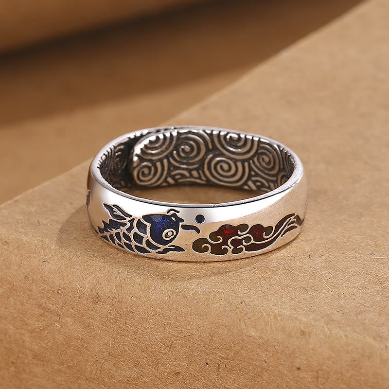 Bague poisson koi argent détails rouges bleus – Léo