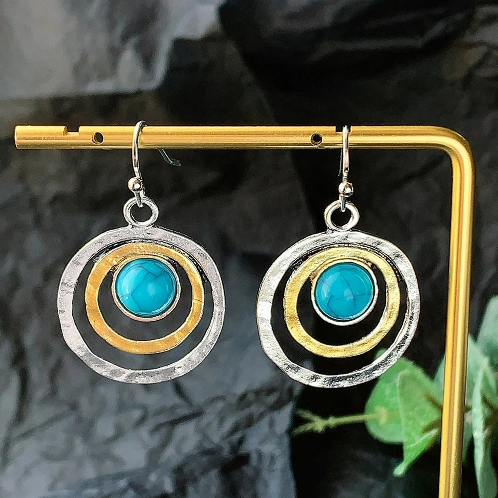 Boucles d'Oreilles Pendantes Boho avec Pierre Turquoise