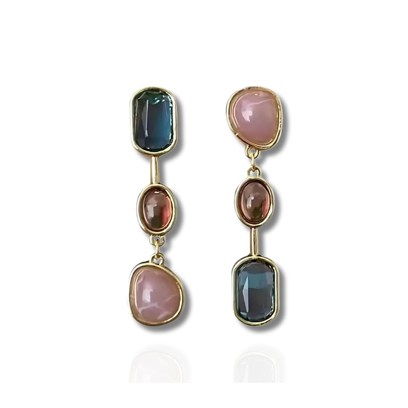 Boucles d'oreilles pendantes avec pierres colorées plaqué or