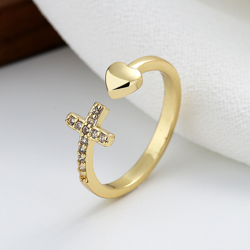Bague ajustable cœur croix argent – Léa
