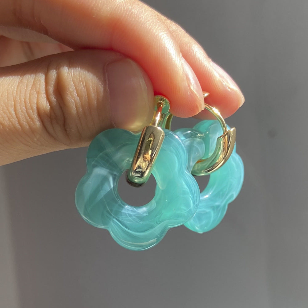 Pendants d'oreilles en Forme de Fleur en Résine Acrylique