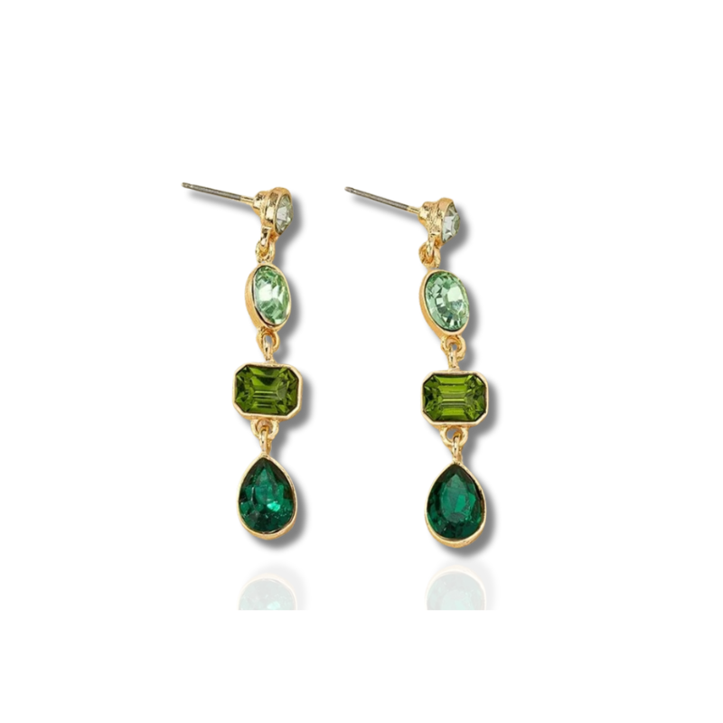 Boucles d'oreilles dorées avec cristaux verts plaqué or
