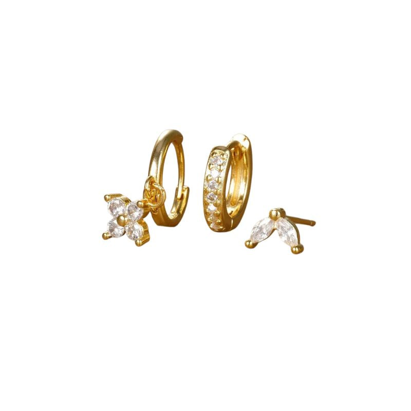 Set de boucles d’oreilles fleurs en acier inoxydable doré