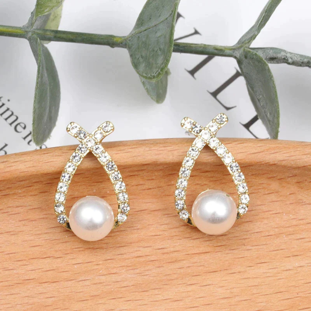 Boucles d'Oreilles en Perles avec Cristaux Étincelants Argent