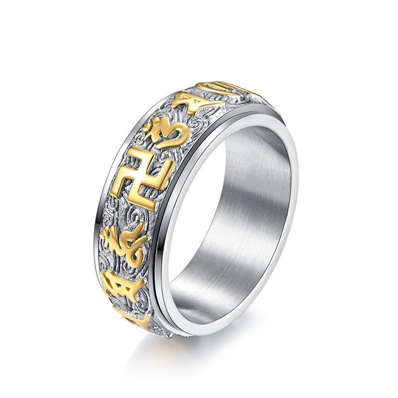 Bague acier inoxydable argenté gravée doré – Léo