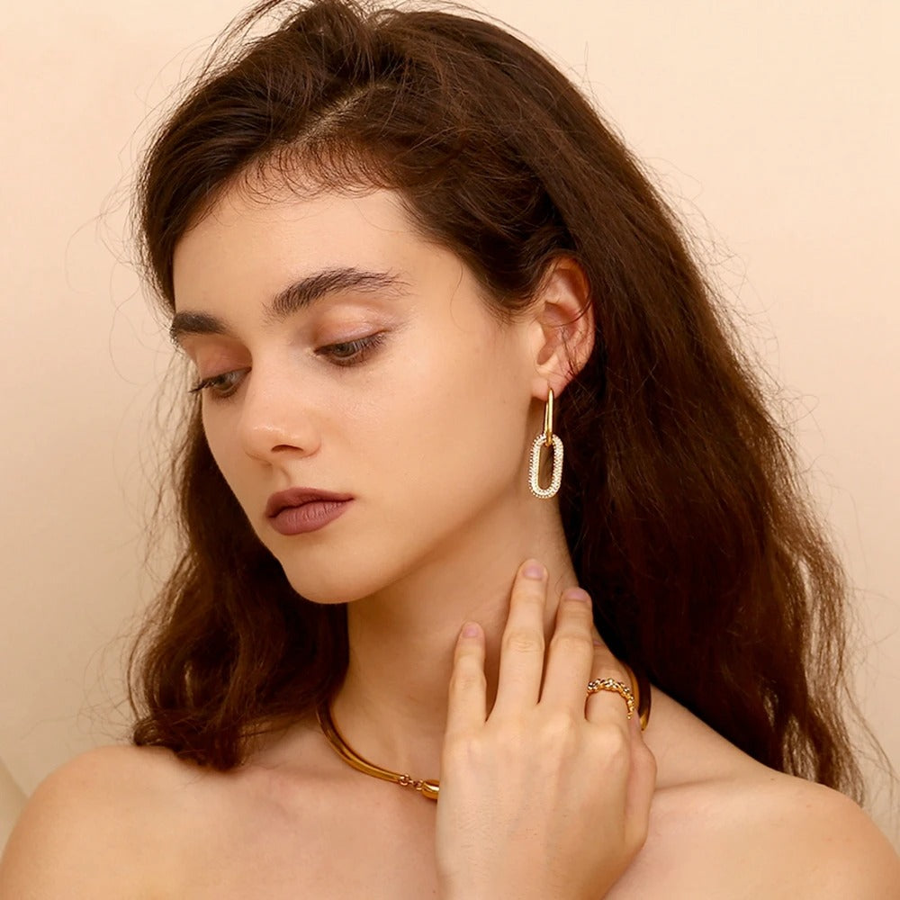 Boucles d'oreilles de luxe à double exquise en zircon