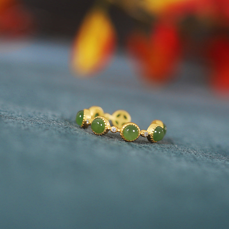 Bague ajustable jade verte plaqué or – Lila