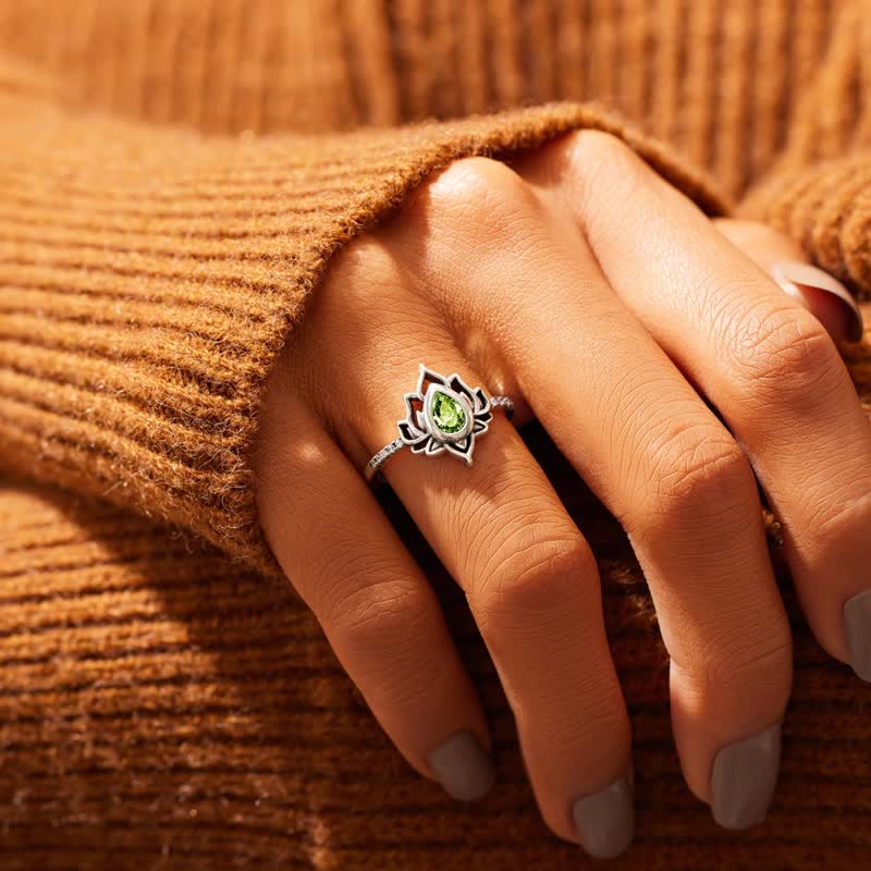 Bague goutte zircon bleu argent lotus – Léo
