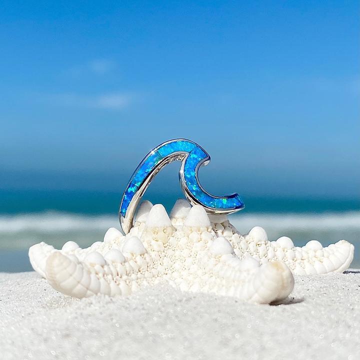 Bague vague argent opale bleue – Léo