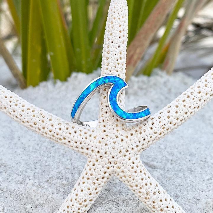 Bague vague argent opale bleue – Léo