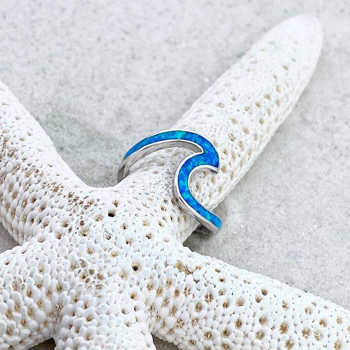 Bague vague argent opale bleue – Léo