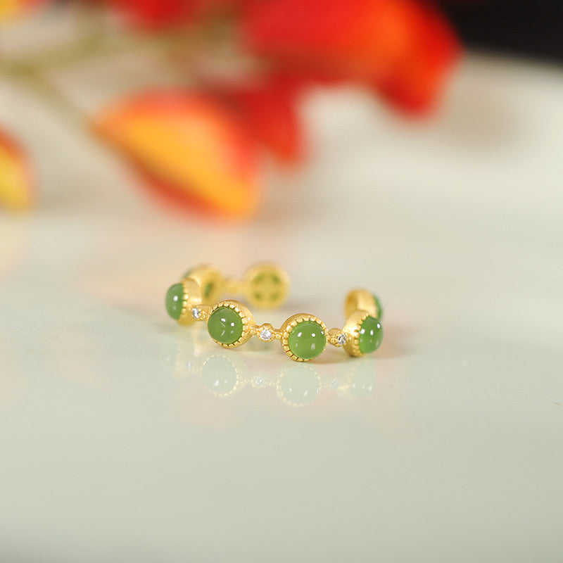 Bague ajustable jade verte plaqué or – Lila