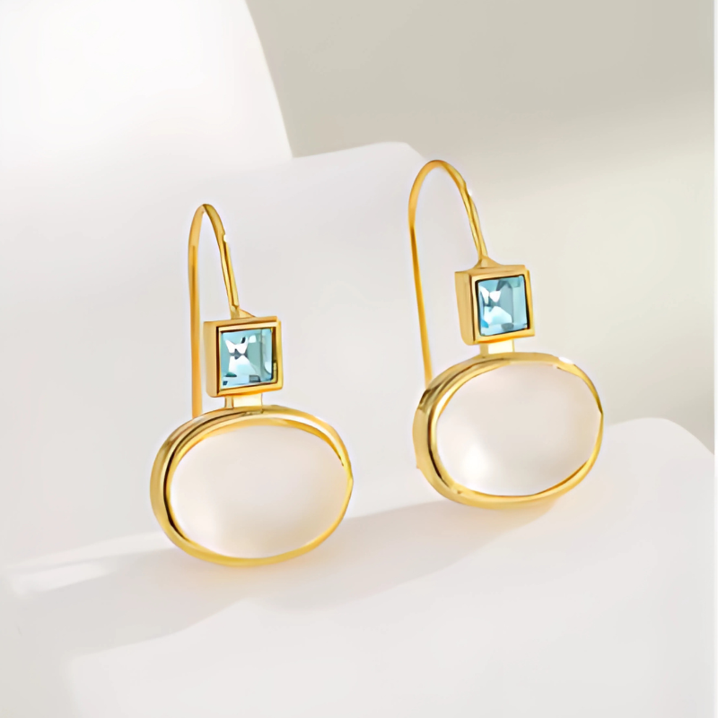 Boucles d'oreilles gouttes dorées cristaux pierres