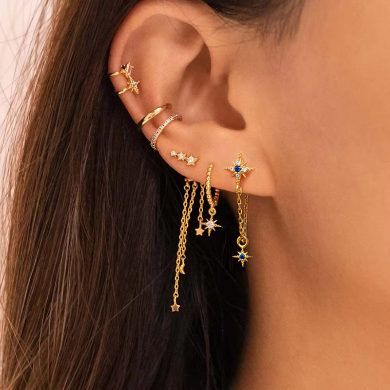 Boucles d'oreilles à franges en or avec zircon
