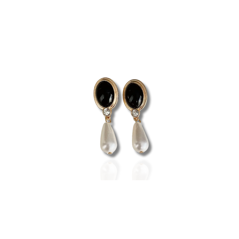 Boucles d'oreilles gouttes pierre naturelle et perle plaqué or