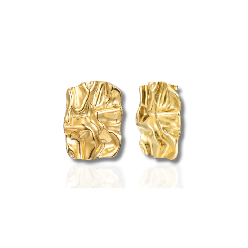 Boucles d'oreilles rectangles texturées plaqué or