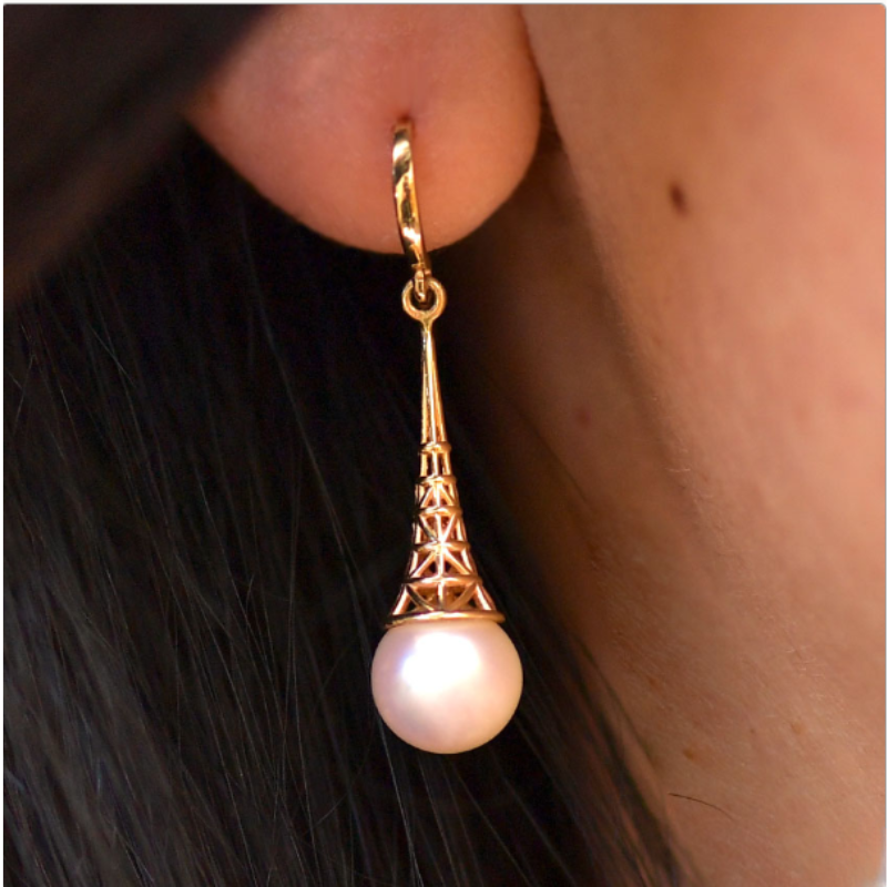 Boucles d'oreilles gouttes perles vintage plaqué or