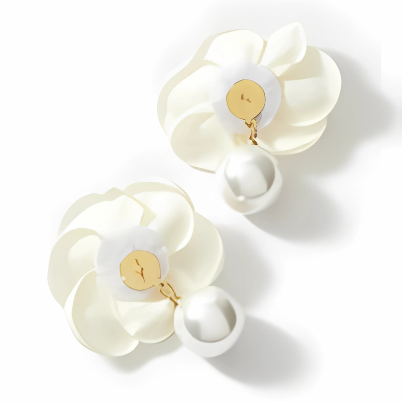 Boucles d'oreilles fleurs et perles