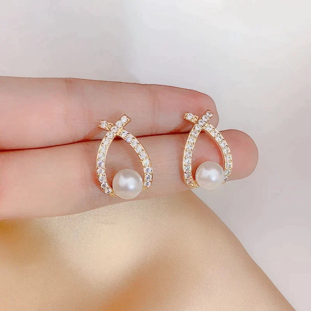 Boucles d'Oreilles en Perles avec Cristaux Étincelants Argent