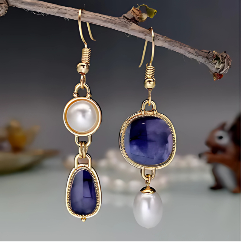 Boucles d'Oreilles Vintage en Agate Or