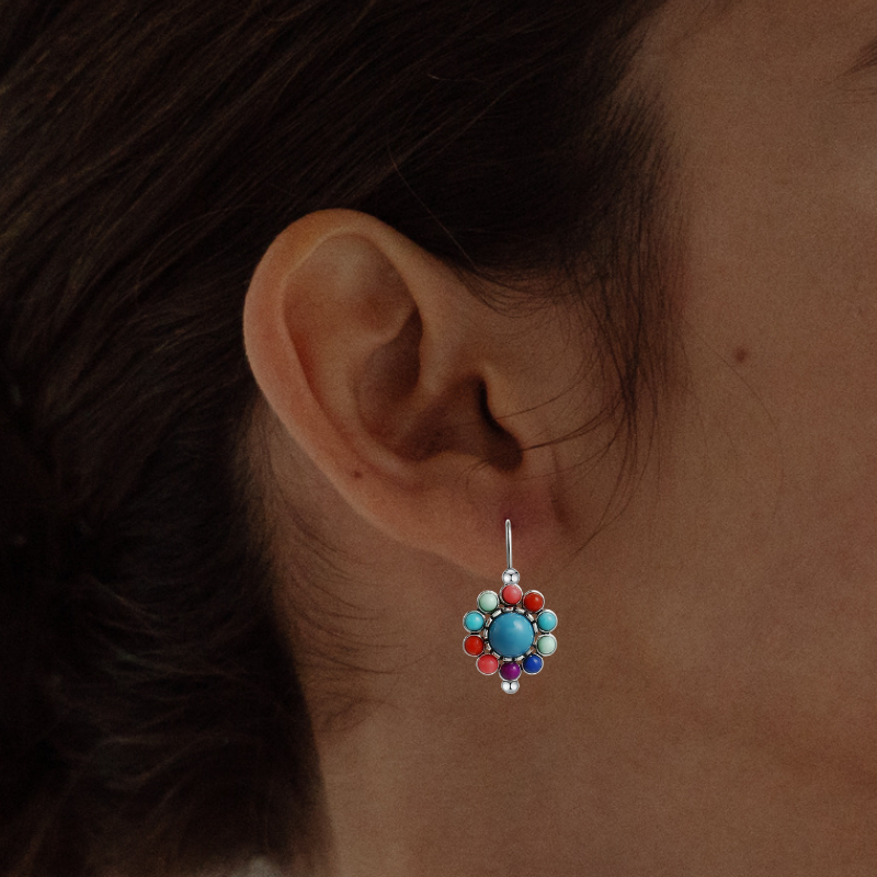 Boucles d'Oreilles en Hoops Ethniques Argentées Multicolores
