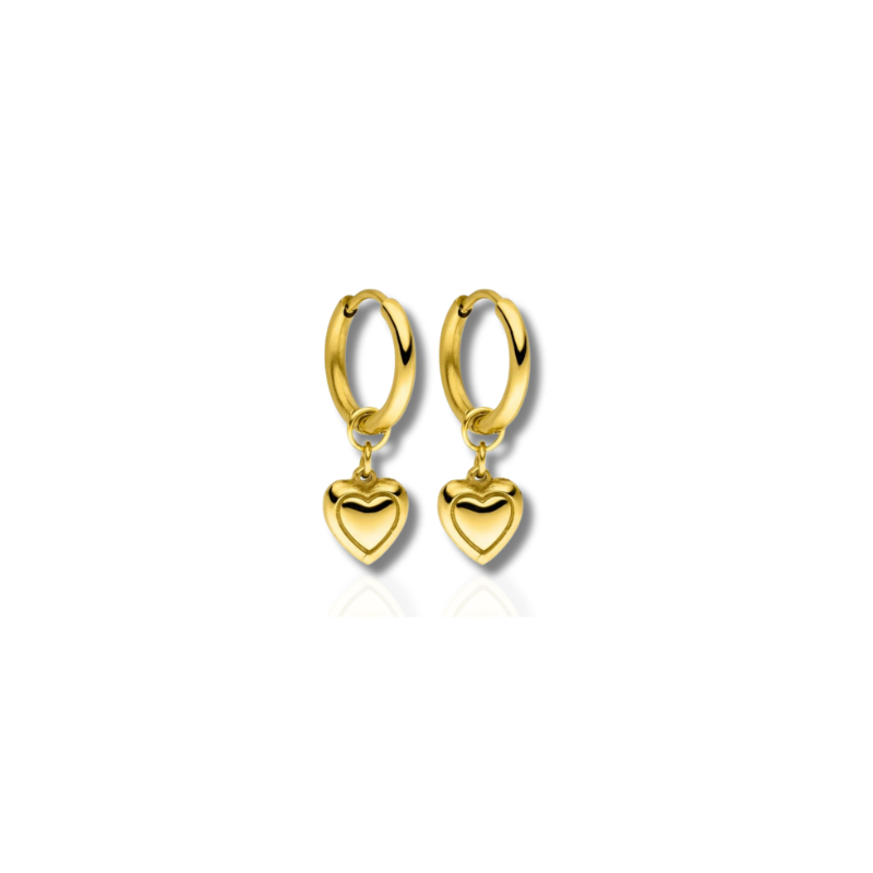 Boucles d'Oreilles en Hoops en Forme de Cœur Dorées