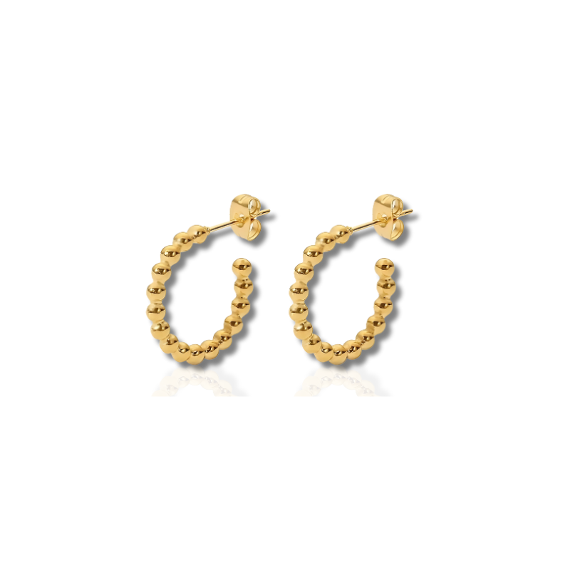 Boucles d'Oreilles en Hoops C-Shaped Perles Dorées
