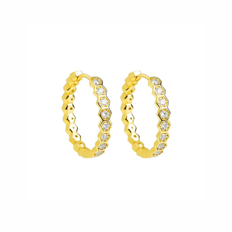 Boucles d'oreilles créoles hexagonales plaqué or