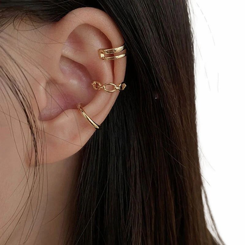 Boucles d'oreilles ear cuff géométriques 3 pièces