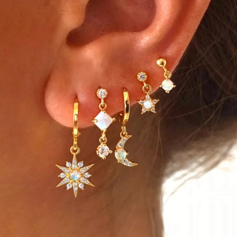 Boucles d'oreilles opales plaqué or