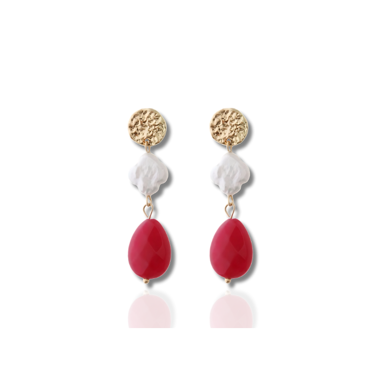 Boucles d'oreilles gouttes perles et pierres plaqué or