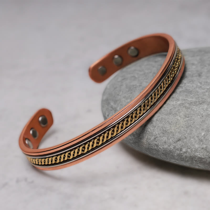 Bracelet jonc cuivre tressé doré – Léo