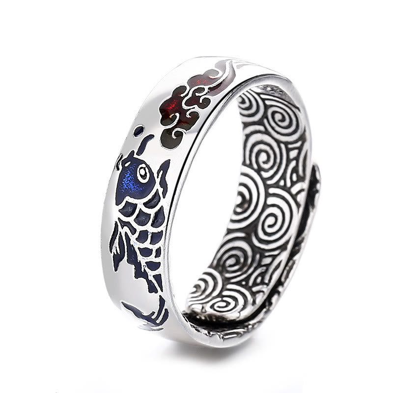 Bague poisson koi argent détails rouges bleus – Léo