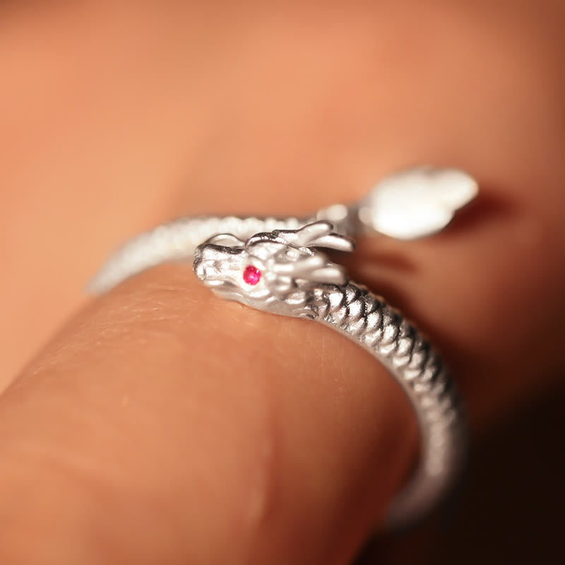 Bague ajustable dragon argent yeux rouges – Léo