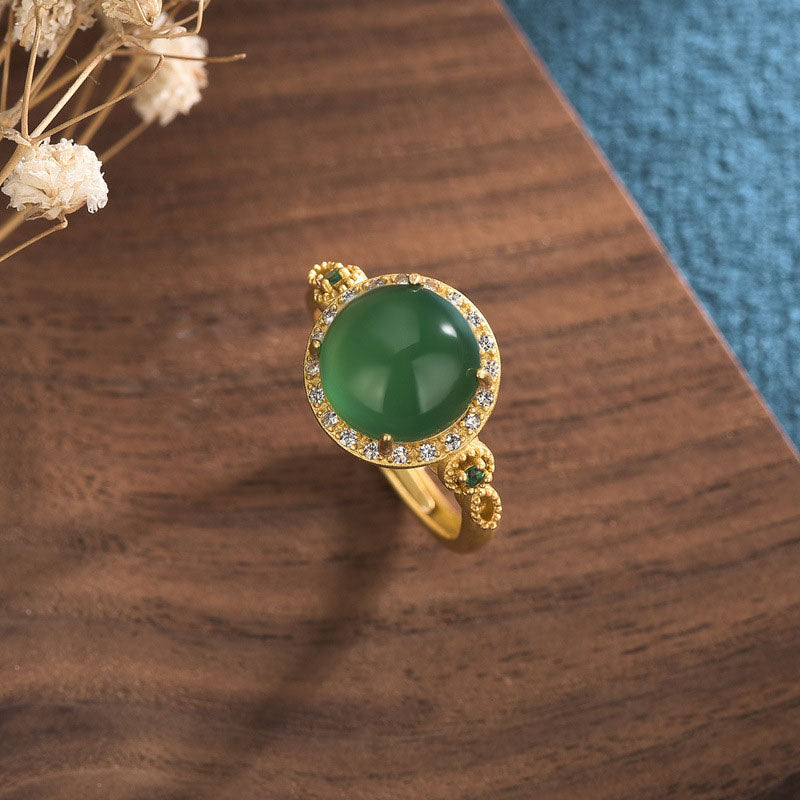 Bague or pierre jade ronde zircons – Lila