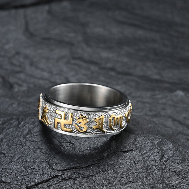 Bague acier inoxydable argenté gravée doré – Léo