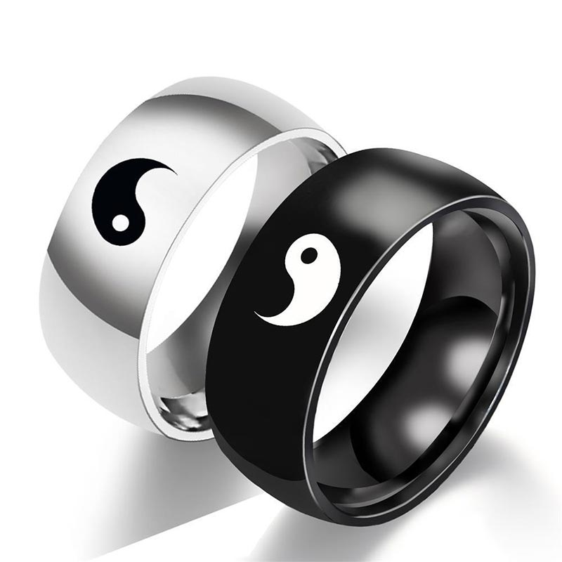 Bagues acier inoxydable Yin Yang noir et argent – Léo