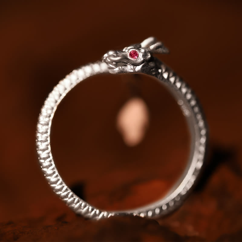 Bague ajustable dragon argent yeux rouges – Léo
