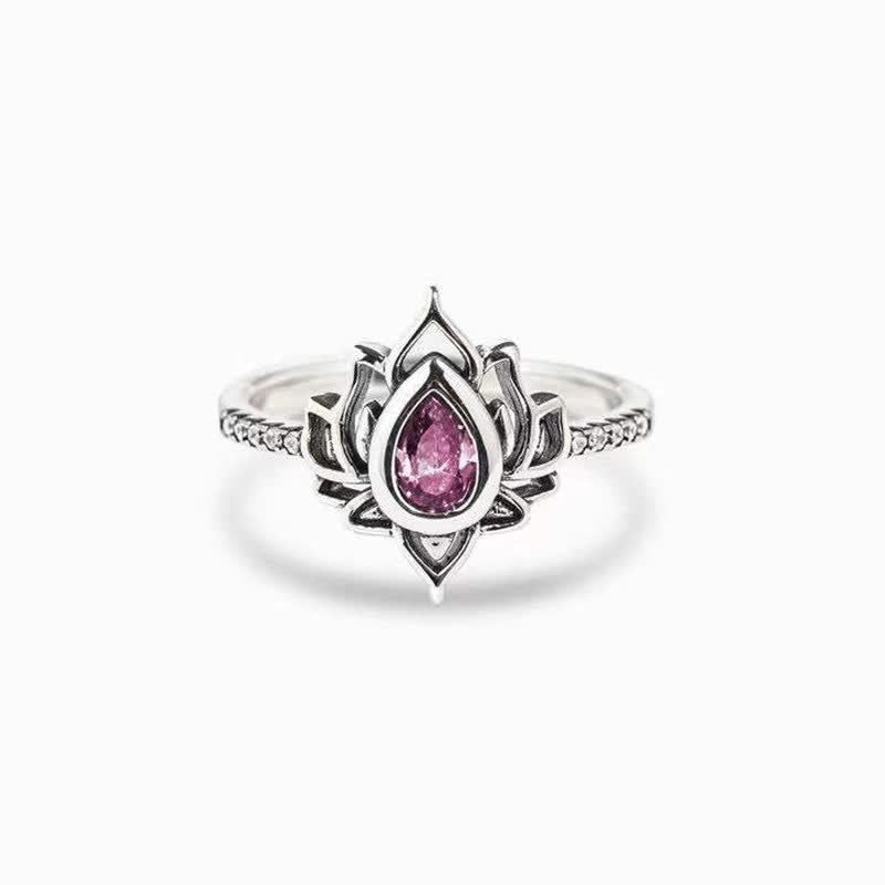 Bague goutte zircon bleu argent lotus – Léo