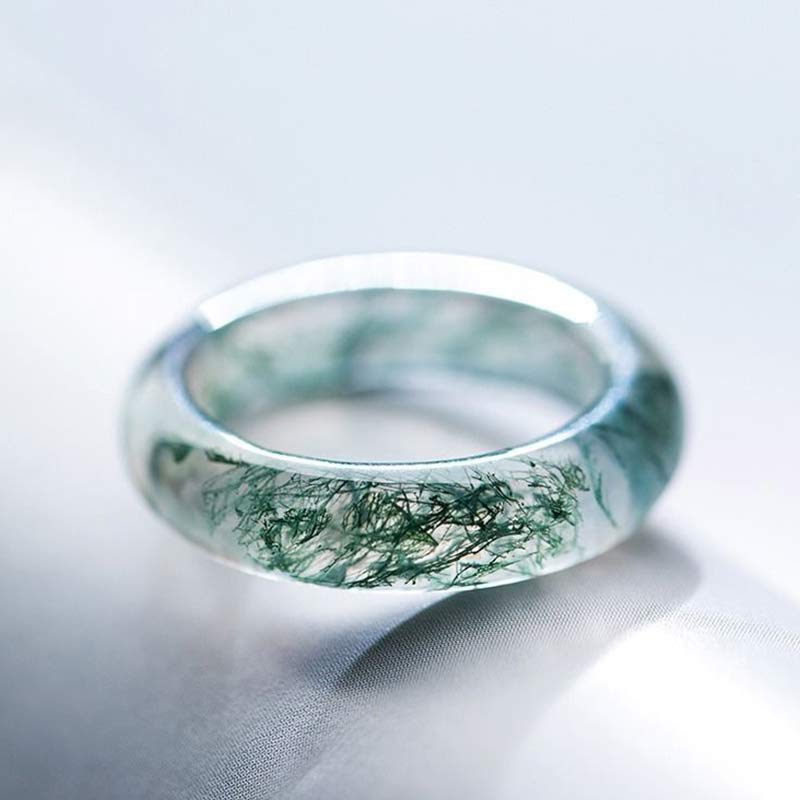 Bague simple agate mousse verte – Léo