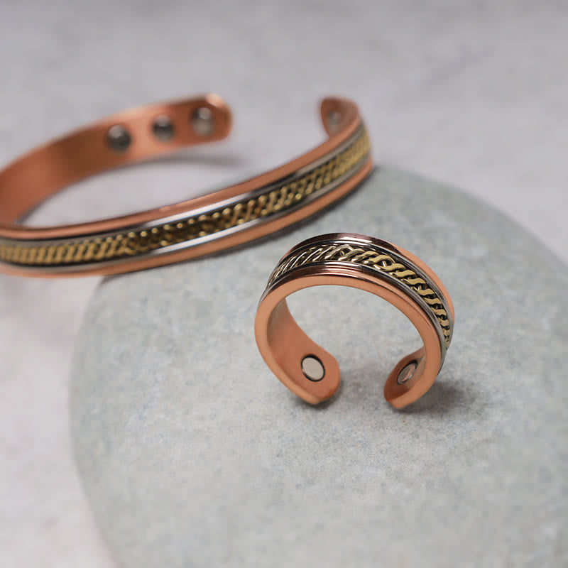 Bracelet jonc cuivre tressé doré – Léo