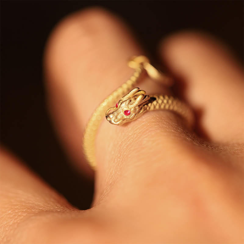 Bague ajustable dragon argent yeux rouges – Léo