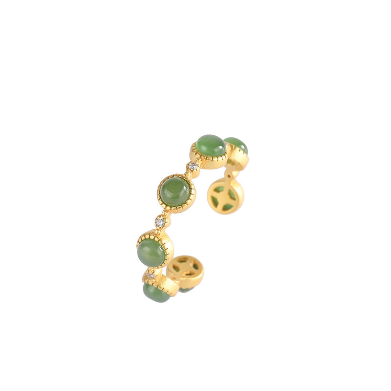 Bague ajustable jade verte plaqué or – Lila